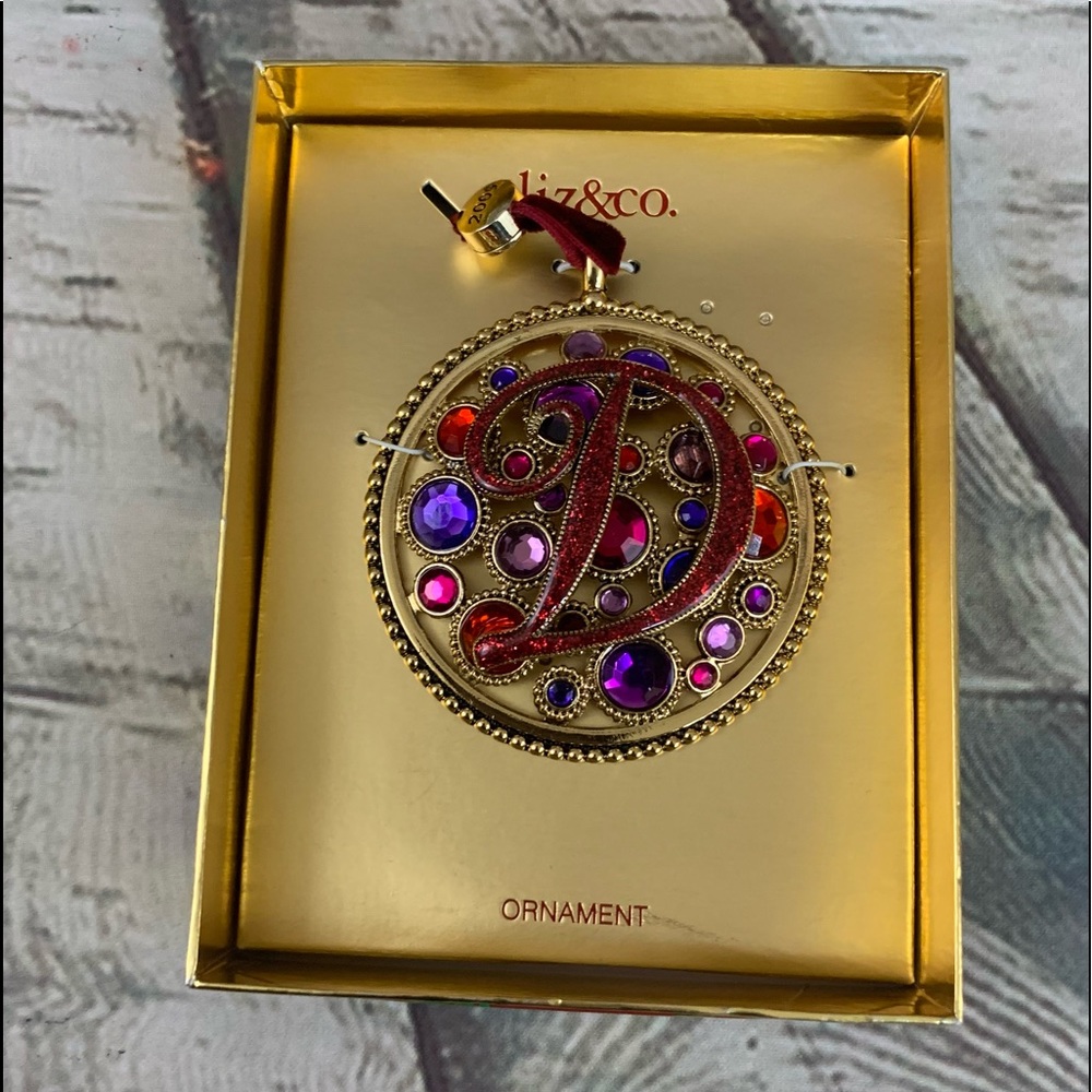 Liz&co. 2009 Gold Tone Rhinestone Christmas Ornament With Red Glitter Enamel D